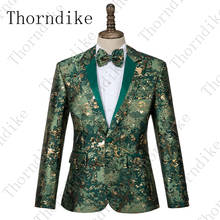 Jeldike-Chaqueta con estampado Floral verde para hombre, traje elegante de solapa con visera, para boda, graduación, cantantes de escenario, traje ajustado 2024 - compra barato