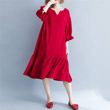 Vestido a la moda de talla grande, primavera y verano 2020, rojo, retro, manga 3/4, para mujer, b83 2024 - compra barato