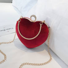 2020 Heart Shaped Velvet Women Evening Bags Metal Chain Shoulder Day Clutches Females Evening Bags Dinner Party Handbags Pursees 2024 - buy cheap