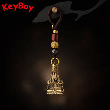 Handmade Woven Lanyard Brass Guan Yin Buddha Figurines Pendants for Keychains Retro Religious Bodhisattva Car Key Chain Hangings 2024 - buy cheap