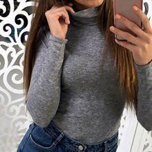 Camiseta básica de cuello alto para mujer, Tops de manga larga, Tops informales ajustados, ropa para Otoño e Invierno 2024 - compra barato