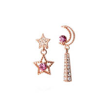 Pendientes de gota para mujer, aretes de plata 2021, cristales brillantes, color rosa, estrella, Luna, oro rosa, tendencia 925 2024 - compra barato