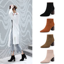 2020 New Hot Cow suede Women Ankle Boots 22-26.5cm Casual pointed toe  Winter Shoes Solid Color Zipper leather boots women 2024 - buy cheap