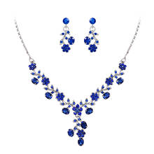 Wedding Jewelry Set Women Flower Necklace Earrings Crystal Collier Femme Neck Chain Collares Party Gift Blue Black Gold 2024 - buy cheap