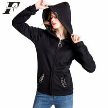 Gothic Punk Iron Ring zipper hoodies Sweatshirts women Autumn Winter streetwear cotton Long Sleeve Black Jacket Ladies Coat kpop 2024 - buy cheap