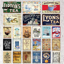 Tea Time Tin Sign Drink Tea Metal Sign Retro Plates Plaque Metal Wall Stickers Poster for Cafe Room home Vintage Garden Decor 2024 - buy cheap