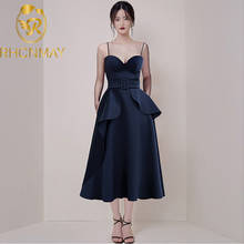 New 2020 Runway Summer Women Ball Gown Dresses Sexy Spaghetti Strap Ruffles Midi Party Dresses Fashion Strapless Belt Dress 2024 - buy cheap