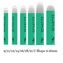 Caneta microagulha para tebori, caneta manual de 0.16mm verde nano 12u/18u formato flexível chanfrada microblading agulhas para tebori microblading 2024 - compre barato