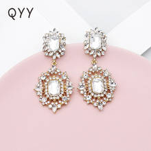 QYY New Fashion Crystal Drop Earrings for Women Accessories Rhinestone Gold Color Bridal Wedding  Jewelry Trendy Prom Gifts 2024 - buy cheap