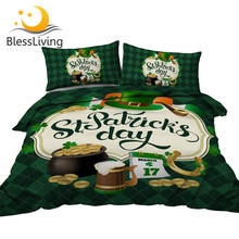 Blessliving dia de são patrício conjunto cama rainha tamanho shamrocks consolador capa ferradura moeda roupa de cama cerveja verde conjunto 2024 - compre barato