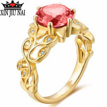 New Golden Classic Top-quality Ruby Ring With Zircon Classic Romantic Wedding Gift Fashion Jewelry Elegant Style Factory Price 2024 - buy cheap