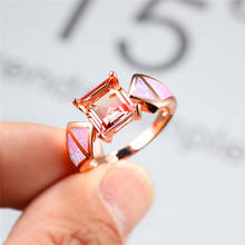Vintage Female Square Crystal Stone Ring Classic Rose Gold Color Wedding Rings For Women Charm Pink Opal Engagement Ring 2024 - buy cheap