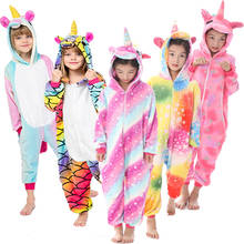 Pijama infantil de unicórnio kigurumi, macacão de inverno para meninos e meninas, desenho de animais, unicórnio e flanela 2024 - compre barato