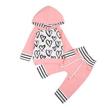 Cute Newborn Kids Baby Girl Clothes Warm Hooded T-shirt Tops+Pants Outfits Set Pink Love Heart Print Hoody Tops Elastic Waist 2024 - buy cheap