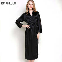 2021 Sexy Satin Robe Women Bathrobe Lace Nightgown Satin Pajamas Femme Long Silk Robe Sleep Bathrobes for Women 2024 - buy cheap