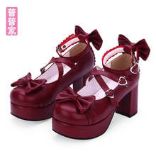 Round head shallow mouth Lolita shoes bow high heel princess lace Kawaii Girl Tea Party Bowknot Princess Kawaii Girl Women Shoes 2024 - buy cheap