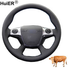 Costura à mão Volante Do Carro de Couro de Vaca 3 Funda Envoltório de Volante Para Ford Focus 2012-2014 Fuga KUGA 2013-2016 C-MAX 2011-2018 2024 - compre barato