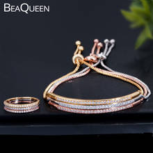 Beaqueen pedra cz micro pave tamanho ajustável, pulseiras e anel zircônia cúbica cor dourada, joalheria de moda feminina js167 2024 - compre barato