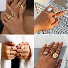 Винтажный набор золотых колец в стиле панк для женщин и мужчин, кольца на пальцы под антиквариат в ретро-стиле, вечерняя бижутерия, 2021 2024 - купить недорого