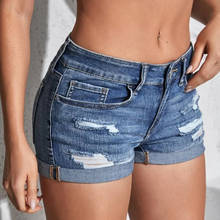 Pantalones cortos vaqueros rasgados para mujer, Shorts informales ajustados, elásticos, desgastados, de cintura media, sexys, Chic, para playa y verano 2024 - compra barato