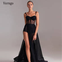 Verngo vestido de noite preto e moderno, linha, alças espaguete, top de desossar, fenda lateral alta, sexy, formal, vestidos de festa com calça curta, 2021 2024 - compre barato