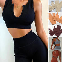 Sujetador deportivo sin costuras para mujer, conjunto de Yoga Sexy de cintura alta, ropa de gimnasio, Leggings atléticos, 2 piezas 2024 - compra barato