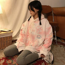 Sudadera con capucha Kawaii japonesa de gran tamaño, ropa gruesa y cálida para adolescentes, suéter rosa bonito, sudaderas con capucha estilo Harajuku Vintage Tie Dye, novedad de 2021 2024 - compra barato