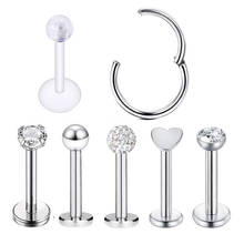 Junlowpy 16g 316l aço inoxidável labret monóe lábio anel pino cz cartilagem hélix tragus piercing pino nariz argola corpo 2024 - compre barato