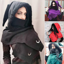 Medieval feminino retro gótico com capuz xale casaco bruxa vampiro cosplay traje halloween carnaval festa elf chapéu caps capa cachecol 2024 - compre barato