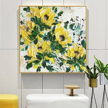 Canvas Painting Abstract Yellow Flower Posters and Handmade Oil Painting Wall Pictures for Living Room Cuadros Home Decor 2024 - buy cheap
