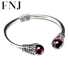 FNJ 925 Silver Lotus Bangles for Women Jewelry 100% Original S925 Sterling silver Bangle Round Green Agate Red Zircon Garnet 2024 - buy cheap