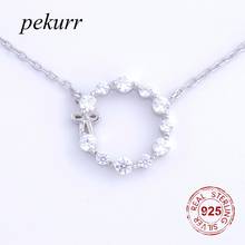 Pekurr 925 colares de prata esterlina 11 cz, círculo com pedras preciosas, aro redondo e laço para mulheres, presente de joia clássica 2024 - compre barato