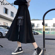 Harajuku уличная готическая юбка-карго для женщин 2020 черная трапециевидная юбка с высокой талией Повседневная винтажная юбка миди женская уличная одежда 2024 - купить недорого