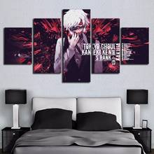 Póster de decoración para el hogar, impresiones en HD, lienzo Modular de 5 piezas, Tokyo Ghoul Kaneki Ken, sala de estar arte para, pintura decorativa enmarcada 2024 - compra barato