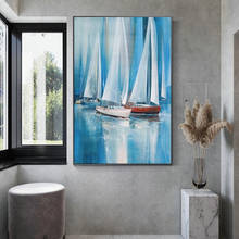 Pintura sobre lienzo de barco en el mar, carteles de paisaje abstracto e impresiones, Cuadros, imágenes artísticas de pared para decoración del hogar de la sala de estar 2024 - compra barato