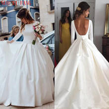 Nuoxifang-vestido de cetim branco para casamento, linha a, mangas compridas, frente única, vestido de noiva, 3/4 2024 - compre barato