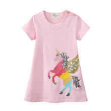 VOGUEON-Vestido de verano con estampado de unicornio para niñas, ropa informal de manga corta a rayas, para uso diario, 2-7T 2024 - compra barato