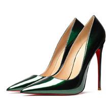 Туфли-лодочки женские атласные, шелковые туфли с красной подошвой, заостренный носок, высокий тонкий каблук-шпилька, пикантные Свадебные вечерние туфли, 2020 2024 - купить недорого