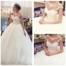 JIERUIZE Newest Ball Gown Wedding Dresses Lace Appliques Scoop Neck Short Sleeves Crystal Sash Bridal Gowns robe de mariée 2024 - buy cheap