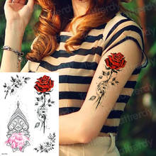 Временные татуировки стикер розы цветок женщины тату листья эскиз дизайн водонепроницаемый временная татуировка рукав наклейки на тело 2024 - купить недорого