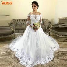 Fabulous Chapel White Wedding Dresses 2020 Off The Shoulder Lace Applique Wedding Gowns Long Sleeve Pageant Princess Bride Dress 2024 - buy cheap