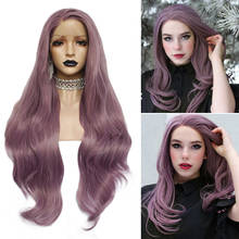 Anogol фиолетовые длинные натуральные волнистые волосы из высокотемпературного волокна парики для волос Мягкие швейцарские синтетические кружевные передние парики для белых женщин 2024 - купить недорого