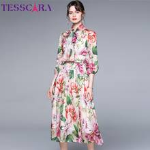 TESSCARA Women Elegant Floral Chiffon Dress Festa High Quality Long Prairie Chic Party Robe Femme Vintage Bow Designer Vestidos 2024 - buy cheap