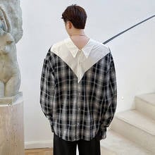 Men Front Back V-neck Plaid Splice Loose Casual Long Sleeve Shirts Male Women Korean Streetwear Vintage Fashion Couple Shirt 2024 - buy cheap