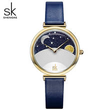 Shengke 2022 New Clock Women Quartz Watch Ladies Fashion Blue Leather Watchband High Quality Casual Waterproof Wristwatches 2024 - buy cheap