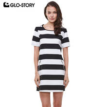GLO-STORY Women Dress 2018 Black and White Striped Summer Dress Woman Short Sleeve Casual Streetwear Dresses Femme Vestio 1786 2024 - buy cheap