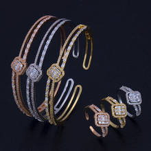 BrideTalk wedding jewelry set luxury micro paved baguette AAA cubic zircon Can opened adjustable Bangle&Ring sets 2020 2024 - buy cheap