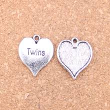 62 Uds. Dijes corazón gemelos 21x17mm colgantes antiguos, joyería de plata tibetana Vintage, DIY para collar de pulsera 2024 - compra barato