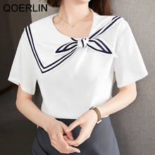 QOERLIN-Camisetas De cuello marinero para mujer, Tops básicos informales holgados coreanos de manga corta, camisetas blancas de talla grande para mujer 2024 - compra barato