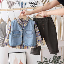 Baby Boys Clothing Sets 2021 Spring Denim Vest Plaid Shirt Pants Toddler Infant Casual Clothes 3 Pieces Children Kids Outfit 2024 - buy cheap
